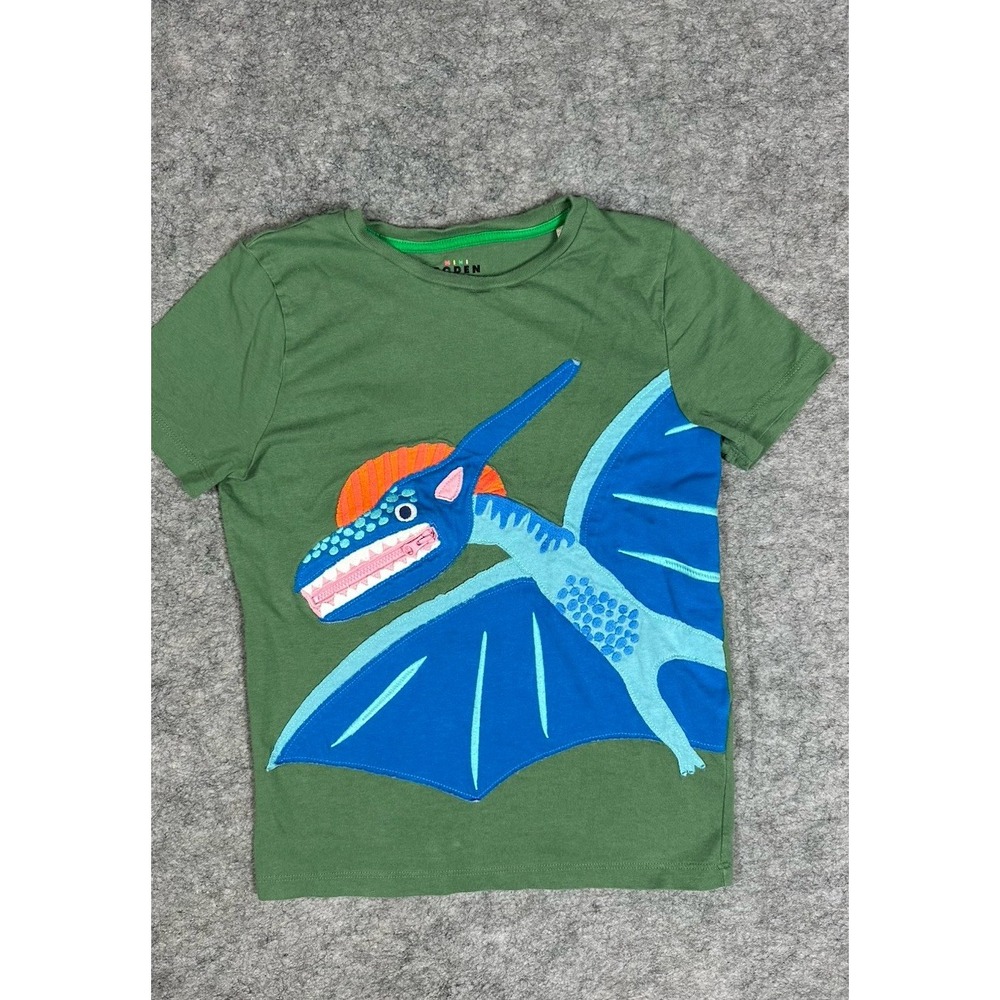 Mini Boden T-shirt Pterodactyl Appliqué With Zipper Pocket Dinosaur Mouth 8-9 Yo